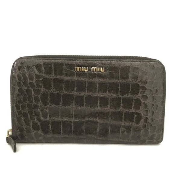 MIU MIU Logo Embossed Leather Zip Around Long Wallet Brown/2BG0233 - Picture 1 of 8